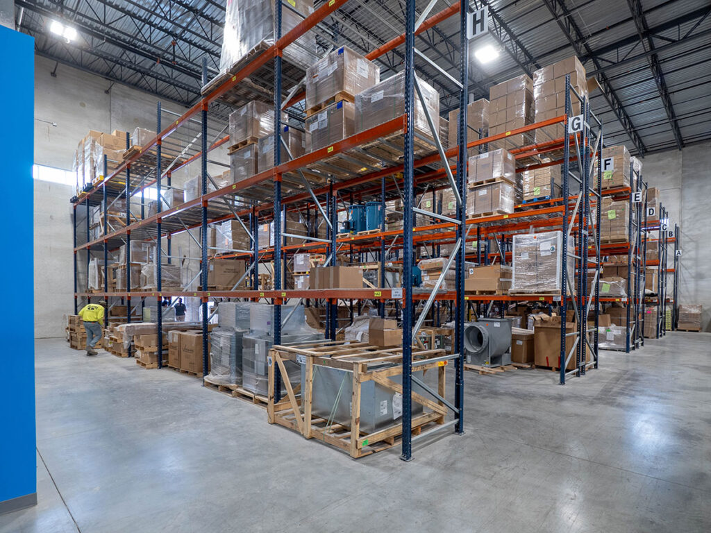 Wide angle view of interior warehouse space at The Will Group