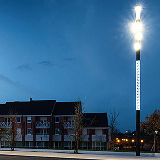 Smart LED street light at dusk