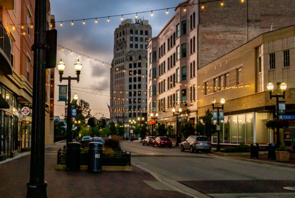 Streetscape with LED lights